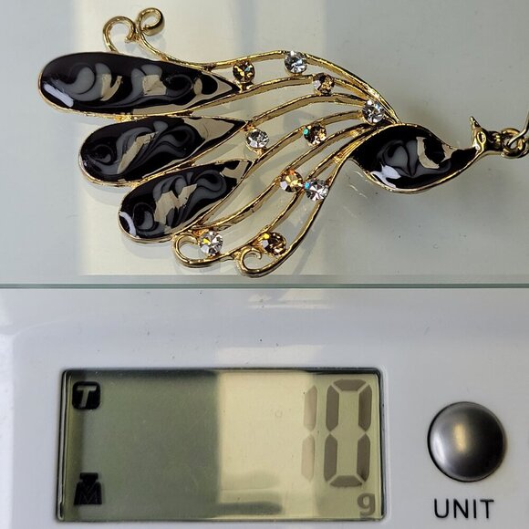 Peacock Chandelier Earrings Gold and Black Bird Earrings - Picture 7 of 8